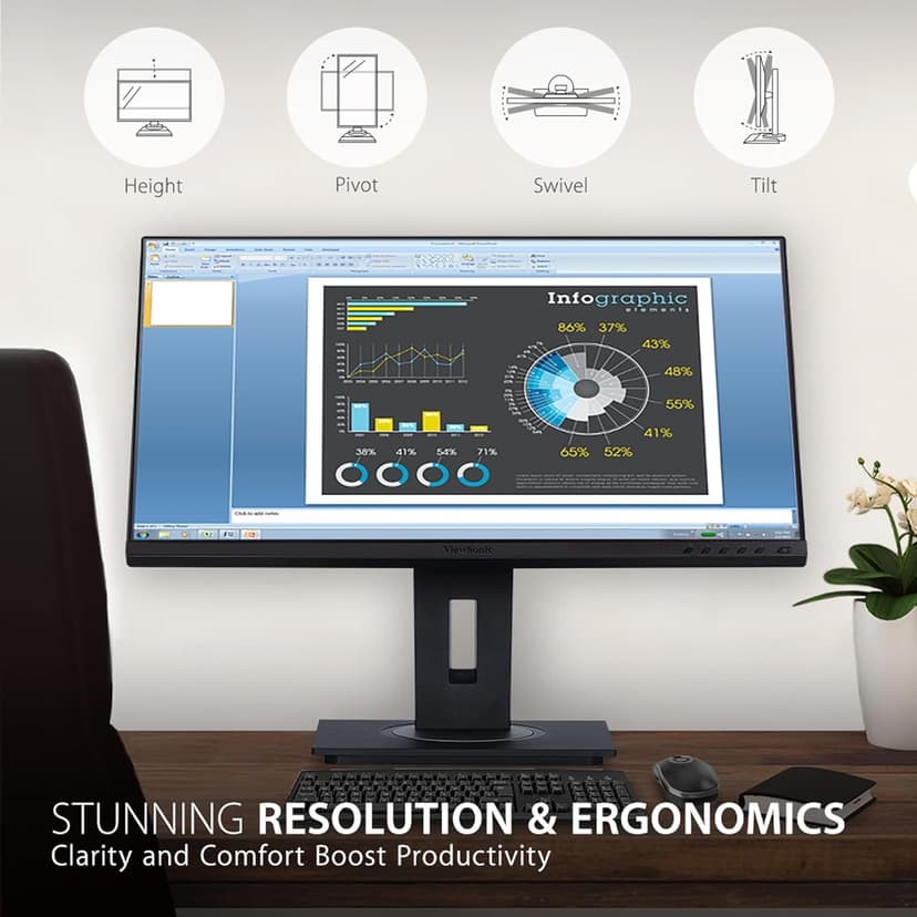 ViewSonic VG2448A 24 Inch IPS 1080p Ergonomic Monitor with Ultra-Thin Bezels, HDMI, DisplayPort, USB, VGA, and 40 Degree Tilt for Home and Office