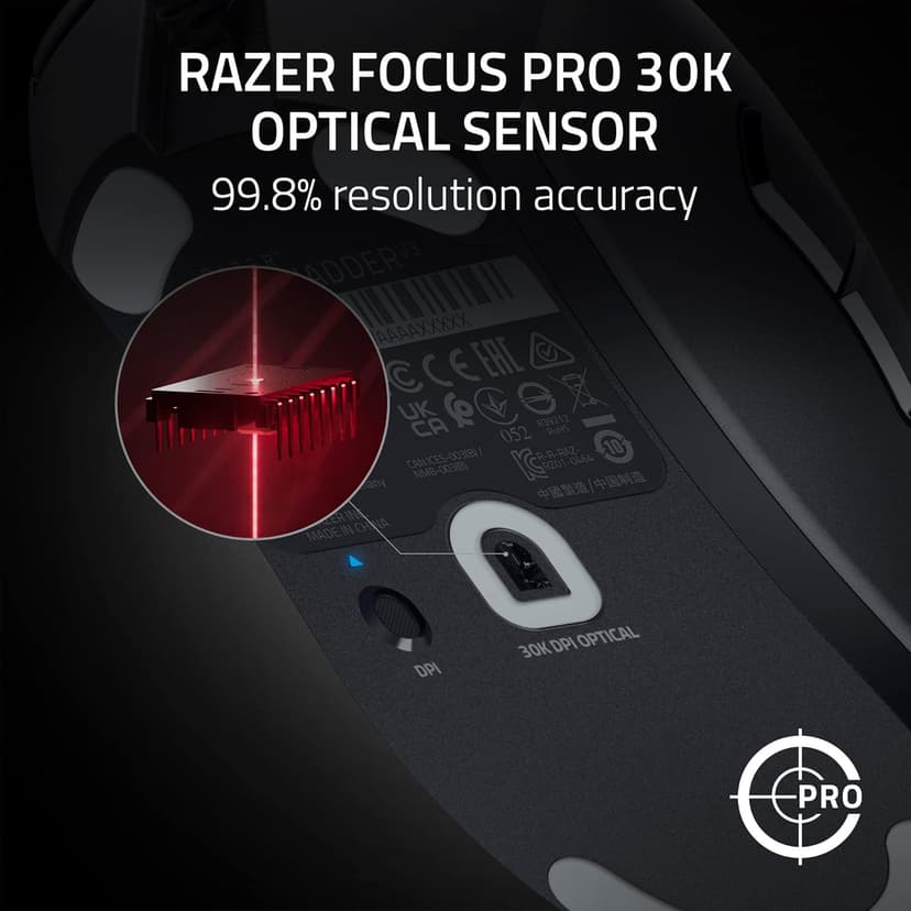 Razer DeathAdder V3 Wired Gaming Mouse: 59g Ultra Lightweight - Focus Pro 30K Optical Sensor - Fast Optical Switches Gen-3-8K Hz HyperPolling-6 Programmable Buttons -Ergonomic -Speedflex Cable- Black