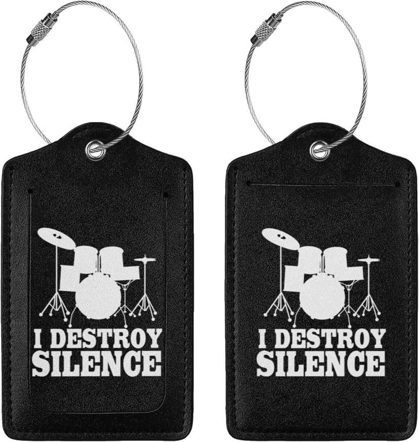 I Destroy Silence Drums Luggage Tag with Name Id Labels Stainless Steel Loop Luggage Tag, for Suitcase Travel Bag 1 PC