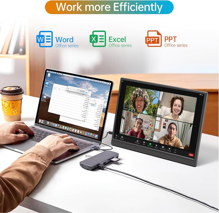 Portable Monitor 16.0inch FHD 1920 * 1200P USB C HDMI Ultra-Slim IPS Travel Display & Speakers, HDR Plug&Play, External Monitor for Laptop PC, Phone,Mac