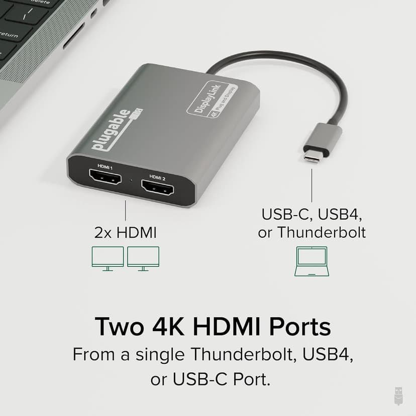 Plugable USB C to HDMI Adapter, Dual Monitor 4K 60Hz for Apple Mac M1/M2/M3, DisplayLink Multiple Displays for Thunderbolt MacBook or iMac, Driver Required (USBC-6950M)