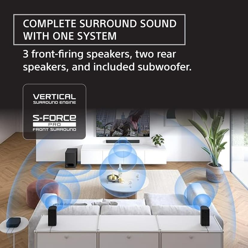Sony BRAVIA Theater System 6, 5.1ch Home Theater System Sound bar with subwoofer and Rear Speakers, Surround Sound by Dolby Atmos/DTS:X Compatible HT-S60