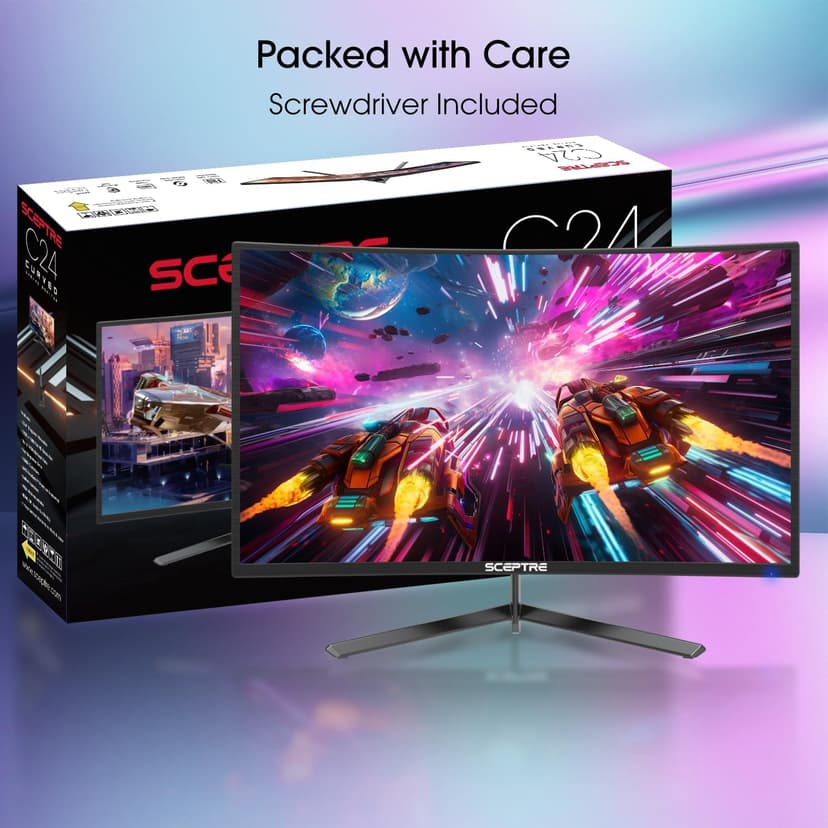 Sceptre 24-inch Curved Gaming Monitor 1080p up to 165Hz DisplayPort HDMI 99% sRGB, AMD FreeSync Build-in Speakers Machine Black (C248B-FWT168)