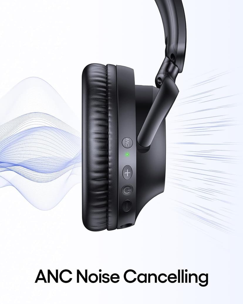 TAGRY Active Noise Cancelling Headphones 100H Playtime Wireless Over Ear Bluetooth Headphones Fast Charging Earphones with Deep Bass Comfort Light Weight Headsets for Travel Home Office PC Black