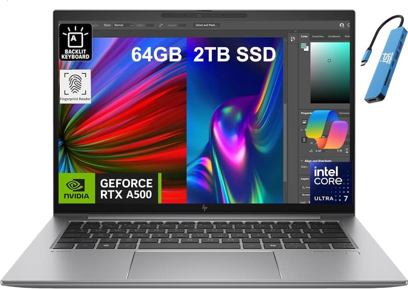 HP ZBook Firefly G11 Mobile Workstation (14" FHD+, NVIDIA RTX A500, Intel Core Ultra 7 155H, 64GB DDR5 RAM, 2TB SSD) AI Copilot Laptop for Engineer, Designer, IST Hub, Backlit, Fingerprint, Win 11 Pro