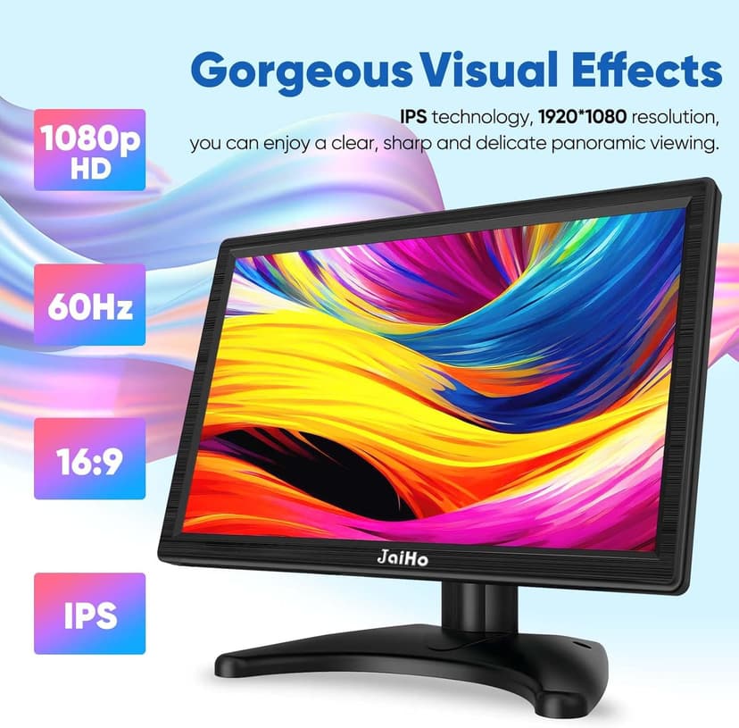 JaiHo 13.3 Inch Small HDMI Monitor 1920×1080 Resolution 60Hz HD IPS Display Screen, 16:9 Security Monitor for Gaming CCTV Security Camera Raspberry Pi PC, Built-in Speaker, Black