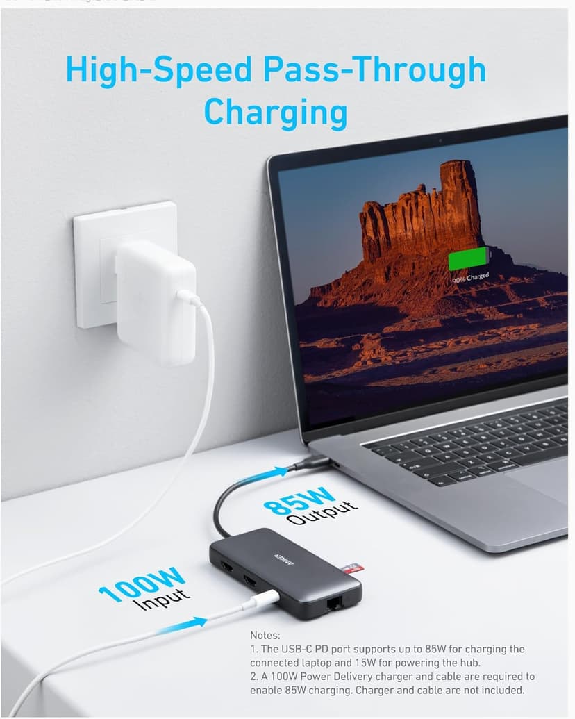Anker Laptop Docking Station Dual Monitor, 8-in-1 USB C Hub, 4K Dual Monitor with 2 HDMI, 1 Gbps Ethernet Hub, 85W Power Delivery, SD Card Reader for MacBook Pro, XPS and More