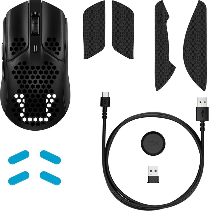 HyperX Pulsefire Haste – Wireless Gaming Mouse – Ultra Lightweight, 61g, 100 Hour Battery Life, 2.4Ghz Wireless, Honeycomb Shell, Hex Design, Up to 16000 DPI, 6 Programmable Buttons – Black, 4P5D7AA