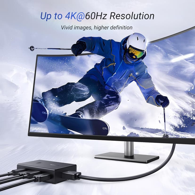 UGREEN HDMI KVM Switch 1 Monitor 2 Computers, with 4 USB Ports, KVM Switches for Sharing One Monitor Keyboard Mouse Printer Support 4K@60Hz, Include 2 HDMI Cables, 2 USB Cables, Desktop Controller