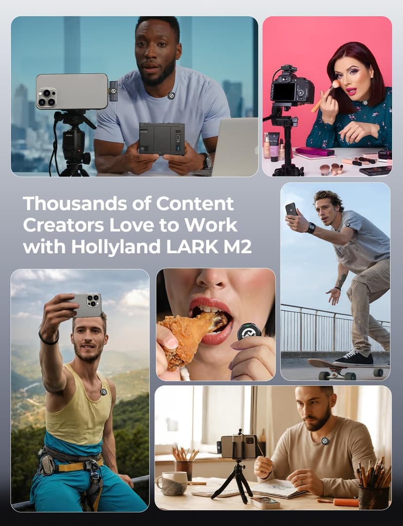 Hollyland Lark M2 Wireless Lavalier Microphone for iPhone/Android/Camera/PC/Laptop with Lightning/USB-C/Plug, 48KHz 24Bit, 1000ft Range, Noise Cancellation, 30H Battery for Video Recording, Streaming
