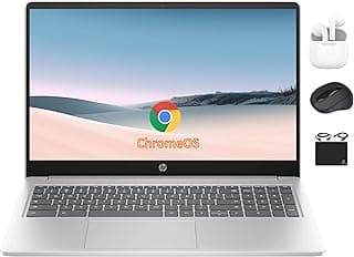 HP Chromebook 15.6" HD Flagship Laptop for Student Business, Quad-Core Intel N200 Processor, 8GB RAM, 320GB Storage (64GB eMMC + 256GB Card), Webcam, WiFi, Long Battery, Chrome OS+HubxcelAccessory