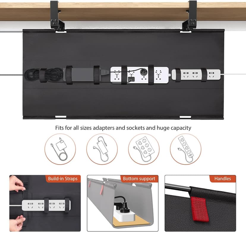 Univivi No Drill Under Desk Cable Management Tray, 36" Cord Organizer for Table, Clamp/Screw Mount Desk Cable Management, Premium Fabric Cable Management Tray for Office, Home
