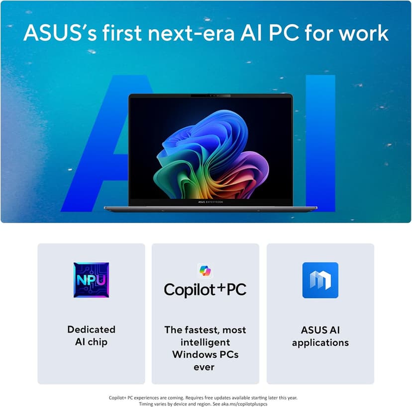 ASUS ExpertBook P5 Copilot+ PC AI Laptop, Intel® Core™ 7 Processor 258V, 32GB RAM, 1TB SSD, WiFi 6E, Windows 11 Home, Misty Grey, P5405CSA-DH76