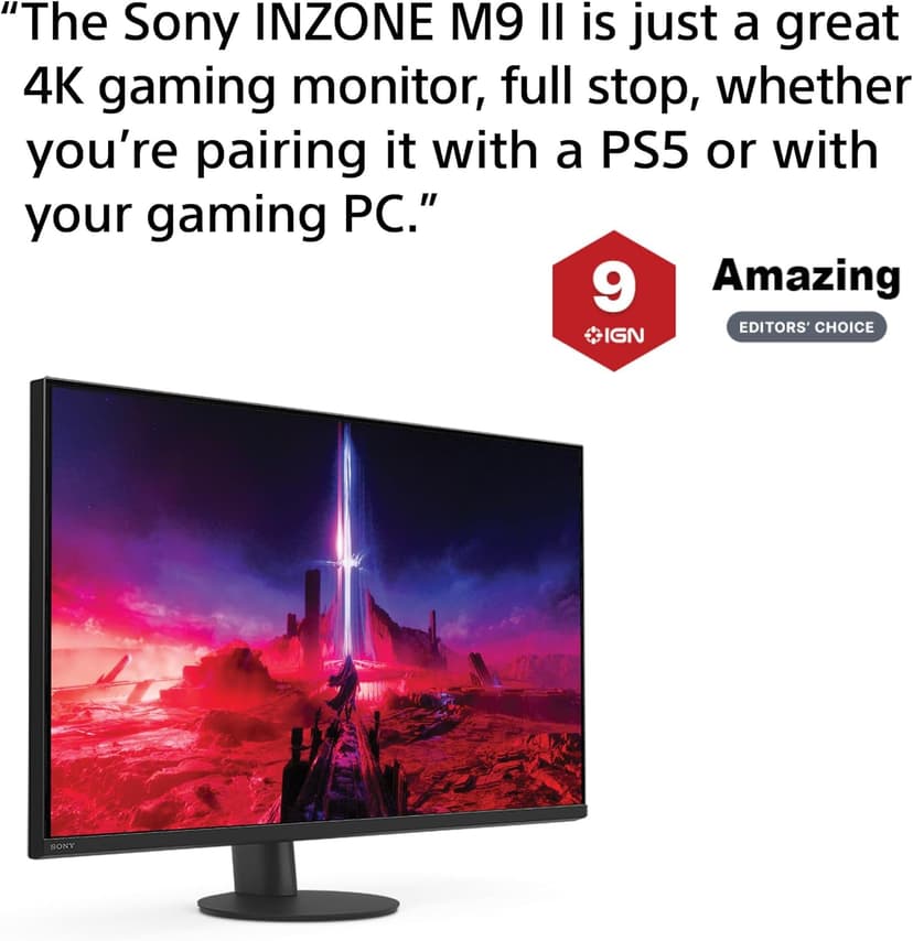 Sony INZONE M9 II 27” 4K UHD (3840 x 2160) 160Hz Full Array LED 1ms GtG NVIDIA G-SYNC Gaming Monitor, DisplayHDR 600, Built-in Speakers, DisplayPort 2.1 (UHBR10) /VRR HDMI 2.1-3 Year Limited Warranty