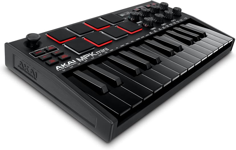 Akai Professional MPK Mini MK3 - 25 Key USB MIDI Keyboard Controller With 8 Backlit Drum Pads, 8 Knobs, Music Production Software and Native Instruments Sound Package (NKS Integration), Black