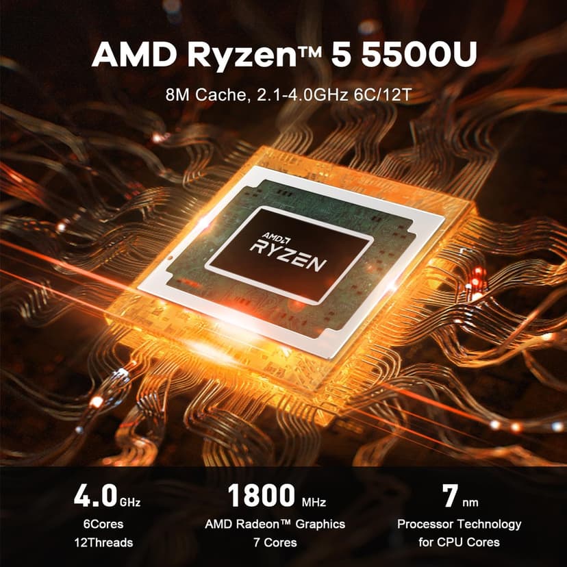 Beelink Mini PC AMD Ryzen 5 5500U (up to 4.0GHz, 6C/12T), Mini Computers 16G DDR4 RAM 500GB M.2 2280 NVME SSD, 4K Triple Display/WiFi6/BT5.2/2.5G LAN