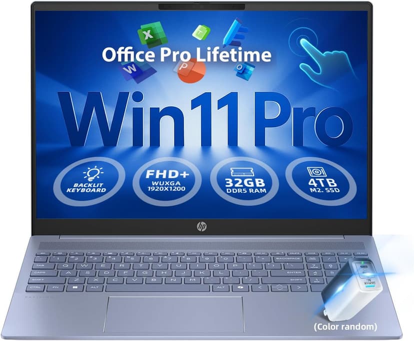 HP Pavilion 16 Touchscreen Laptop – Intel Core 7 150U (Beats i7-1355U) – 16" WUXGA Display – AI Copilot, Backlit – Windows 11 Pro, Office Pro Lifetime 65W GaN Charging– Sky Blue – 32GB RAM | 4TB SSD
