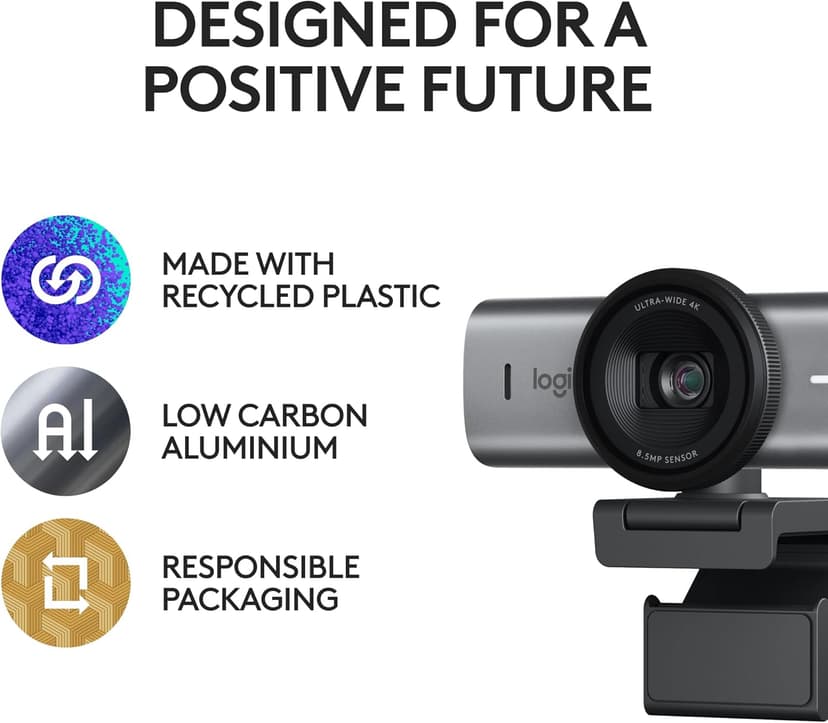 Logitech MX Brio Ultra HD 4K Collaboration and Streaming Webcam, 1080p at 60 FPS, Dual Noise Reducing Mics, Show Mode, USB-C, Webcam Cover, Works with Microsoft Teams, Zoom, Google Meet - Graphite