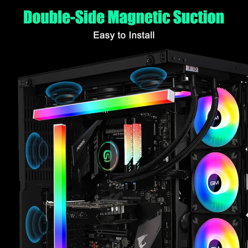 GIM KB-14 RGB PC Light Strip for Gaming Case, Magnetic Addressable LED PC Strip Kit, 5V ARGB 3Pin Header for Asus Aura, Asrock LED, Gigabyte RGB Fusion, MSI Mystic Light- 0.98ft