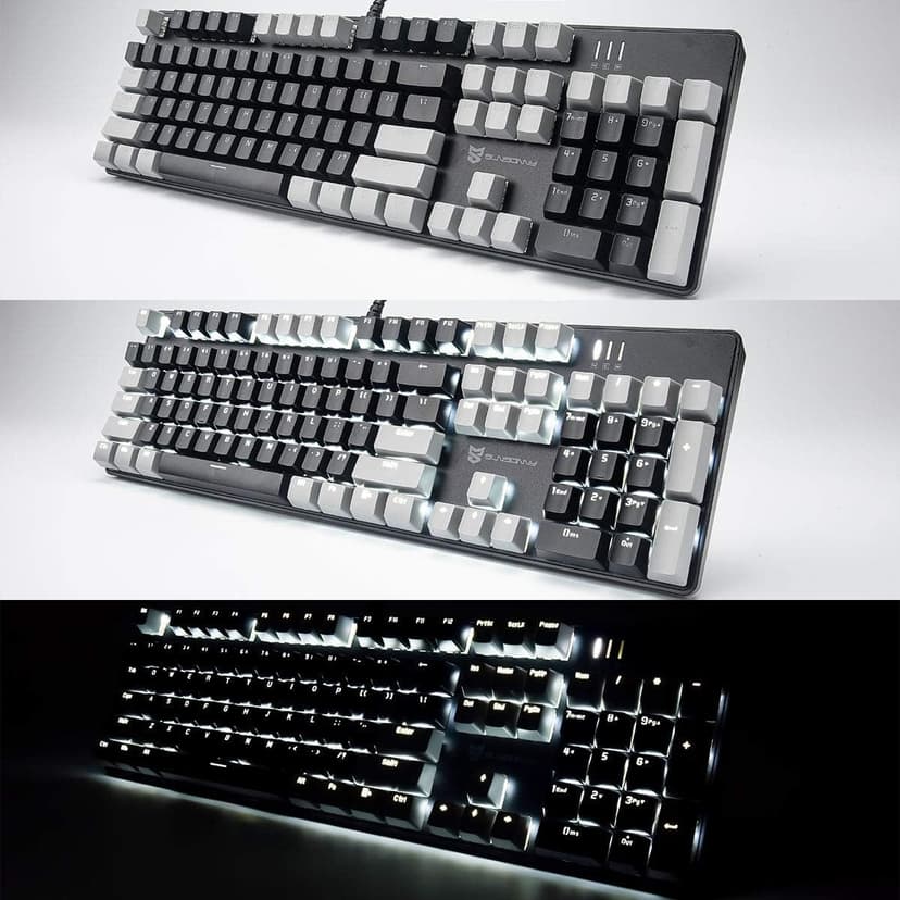 Mechanical Keyboard - Black Switch, Black & Grey Color, White Backlit, Hot Swappable, Wired, 104 Keys US Layout PC Gaming Keyboard