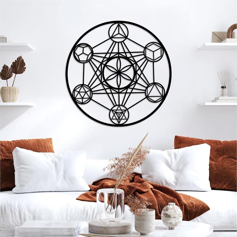 YDONVTI Metatron Cube Large Metal Wall Decor, Metal Sacred Geometry Wall Art, Spiritual Wall Decor, Meditation Decoration,Wall Hanging for Living Room Yoga Room (White, 19"x19"|47x47 cm)