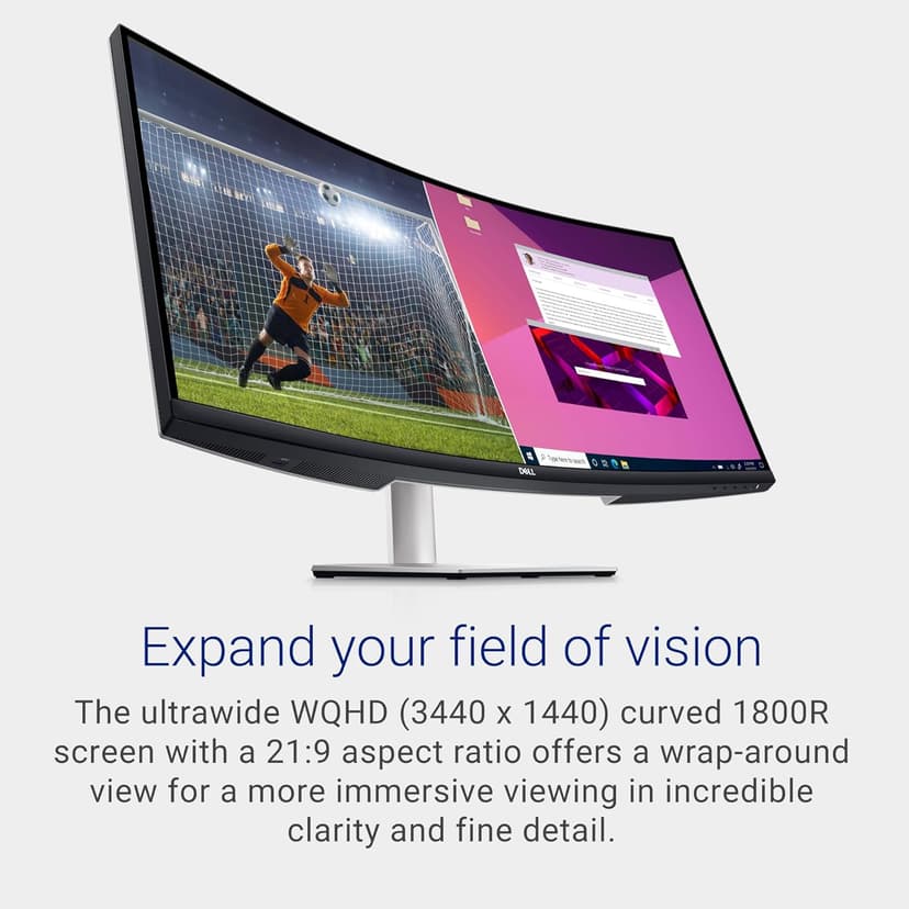 Dell S3423DWC Curved USB-C Monitor - 34-Inch WQHD (3440x1440) 100Hz 4Ms 21:9 Display, USB-C Connectivity, 2 x 5w Audio Output, 16.7 Million Colors, Height/Tilt Adjustable - Silver