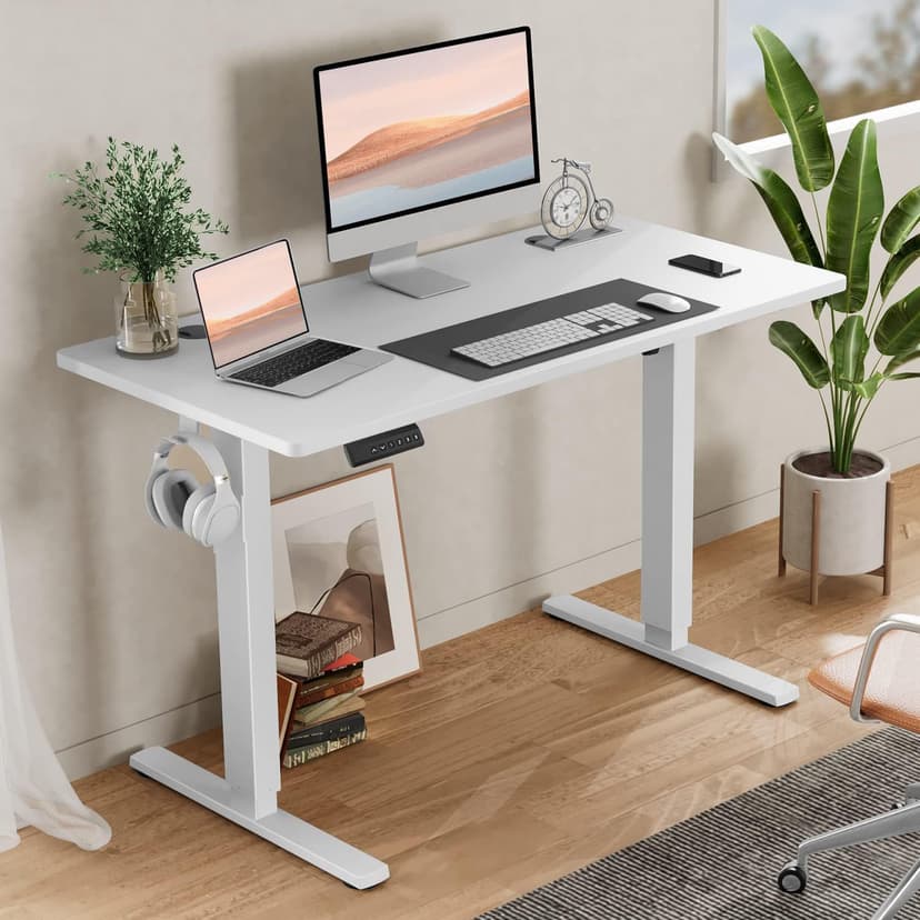 Standing Desk, Adjustable Height Electric Sit Stand Up Down Computer Table, 55x24 Inch Ergonomic Rising Modern Lift Motorized Gaming Desktop Workstation for Work Home Office - White