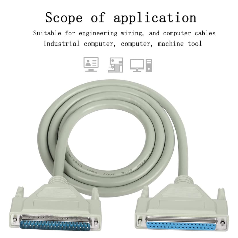 MEIRIYFA DB37 37Pin Extension Cable Serial D-SUB 37 Pin Printer Parallel Connector Cable Pure Copper Core for Engineering Wiring, Computer and Networks.（4.9FT） (Male to Female)