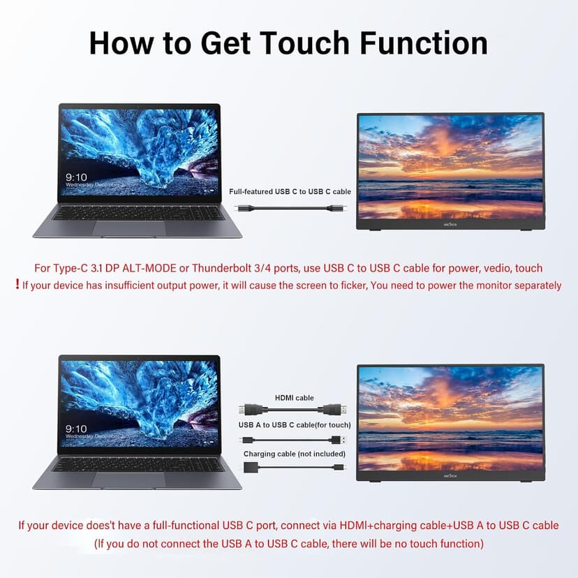 InnoView Portable Monitor Touchscreen 15.6" 1080P 10-Point Touch Screen Monitor Portable with Protective Sleeve Built-in Stand, 1200:1 HDMI USB C Travel Monitors for Laptop, PC, Mac, Phone, Switch