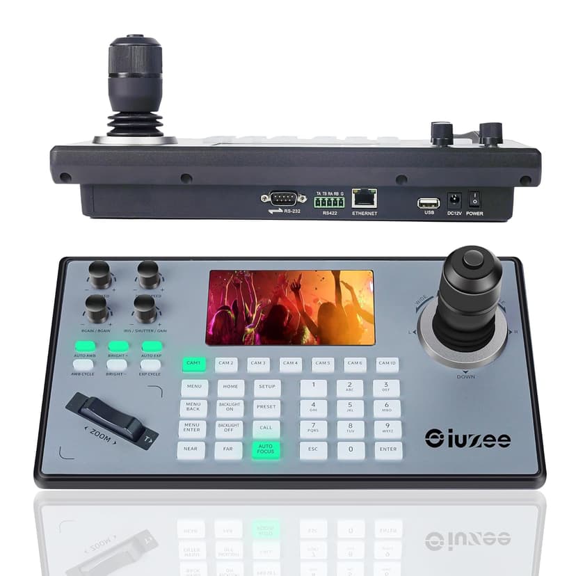 iuZee PTZ Camera Controller 4D Joystick PoE IP PTZ Keyboard Controller 5" LCD Screen Preview for Live Streaming Meeting Church Education, Support VISCA PELCO-P PELCO-D RS422 RS485 RS232 RJ45