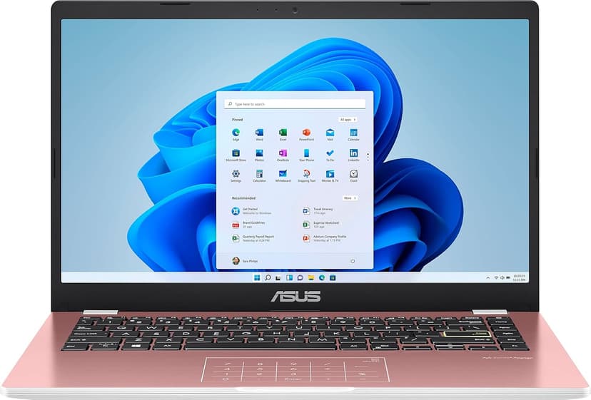ASUS 2022 14" Thin Light Business Student Laptop Computer, Intel Celeron N4020 Processor, 4GB DDR4 RAM, 320 GB Storage, 12Hours Battery, Webcam, Zoom Meeting, Win11 + 1 Year Office 365, Rose Gold