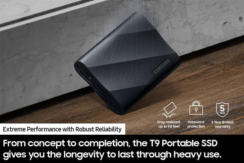SAMSUNG T9 Portable SSD 4TB, USB 3.2 Gen 2x2 External Solid State Drive, Seq. Read Speeds Up to 2,000MB/s for Gaming, Students and Professionals,MU-PG4T0B/AM, Black (pack of 1)
