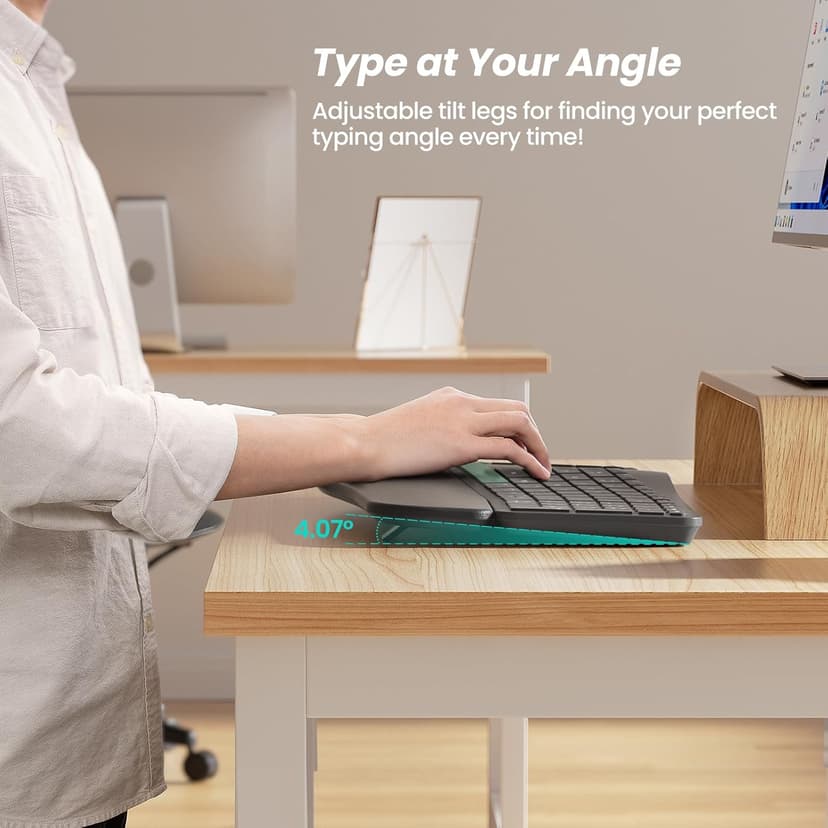 Nulea Wireless Ergonomic Keyboard, Split Keyboard with Cushioned Wrist Rest, Bluetooth and USB Connectivity, USB-C Rechargeable, Compatible with Windows Mac