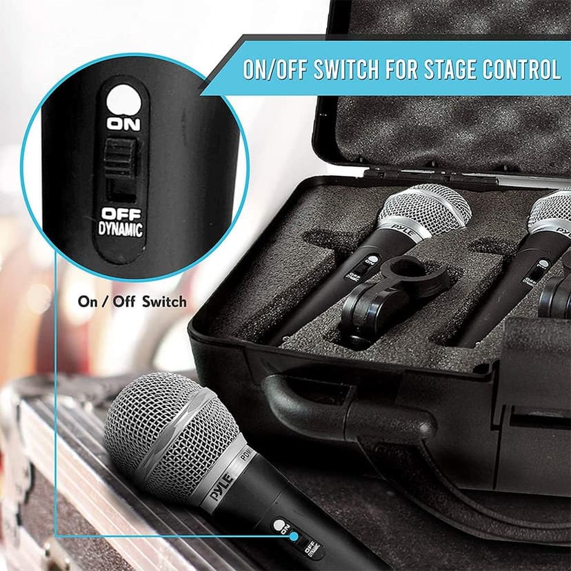 Pyle 3 Piece Professional Dynamic Microphone Kit Cardioid Unidirectional Vocal Handheld MIC with Hard Carry Case & Bag, Holder/Clip & 26ft XLR Audio Cable to 1/4'' Audio Connection (PDMICKT34),Black