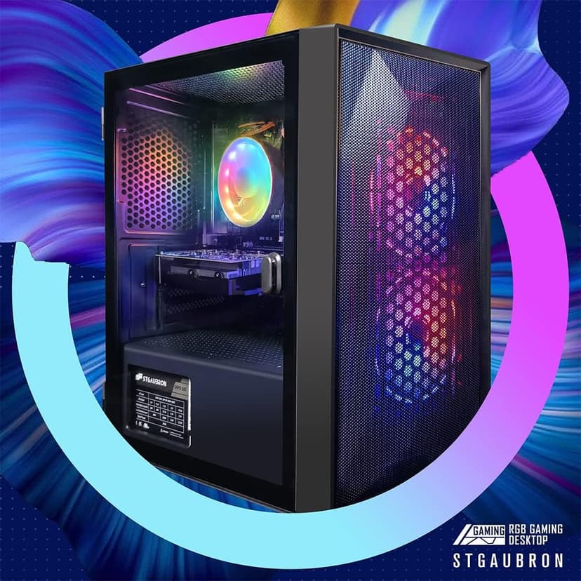 STGAubron Prebuilt Gaming PC Desktop, Radeon RX 550 4G GDDR5, Intel Core I5 up to 3.7GHz, 16G RAM, 512G SSD, WiFi, BT 5.0, RGB Fan x3, Windows 10 Home