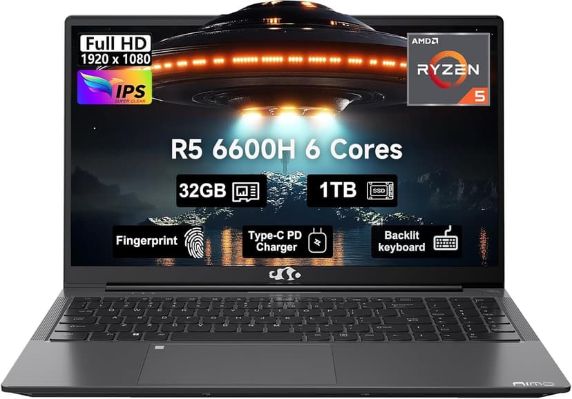 15.6 Business-gaming-Laptop, 6-Cores AMD Ryzen 5 6600H 660M 6nm GPU, 32GB DDR5 1TB SSD(Beat i7-1165G7 up to 4.5GHz)100W Type-C FHD IPS Laptop-Computer with Fingerprint Backlit Keyboard WiFi5 Win11