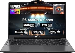 15.6 Business-gaming-Laptop, 6-Cores AMD Ryzen 5 6600H 660M 6nm GPU, 32GB DDR5 1TB SSD(Beat i7-1165G7 up to 4.5GHz)100W Type-C FHD IPS Laptop-Computer with Fingerprint Backlit Keyboard WiFi5 Win11