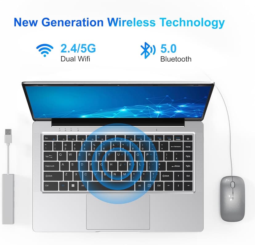 Laptop Computer, 14 inch Laptop Dual-Core Cerelon N4000 6GB RAM 128GB SSD Portable Laptop, 1366x768 IPS Display Fanless Design Laptop PC, WiFi 2.4/5G, BT 5.0, USB 3.0, Mini HDMI, Include USB-C Hub