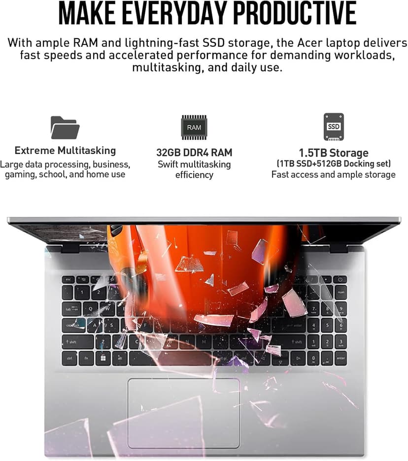 acer Aspire 3 15.6 Laptop Computer, 15 Inch FHD College Students Business Laptop PC, AMD Ryzen 7, 32GB RAM 1TB SSD+512GB Docking Set, Windows 11 Pro Lifetime Office,Ethernet Port,10-Key