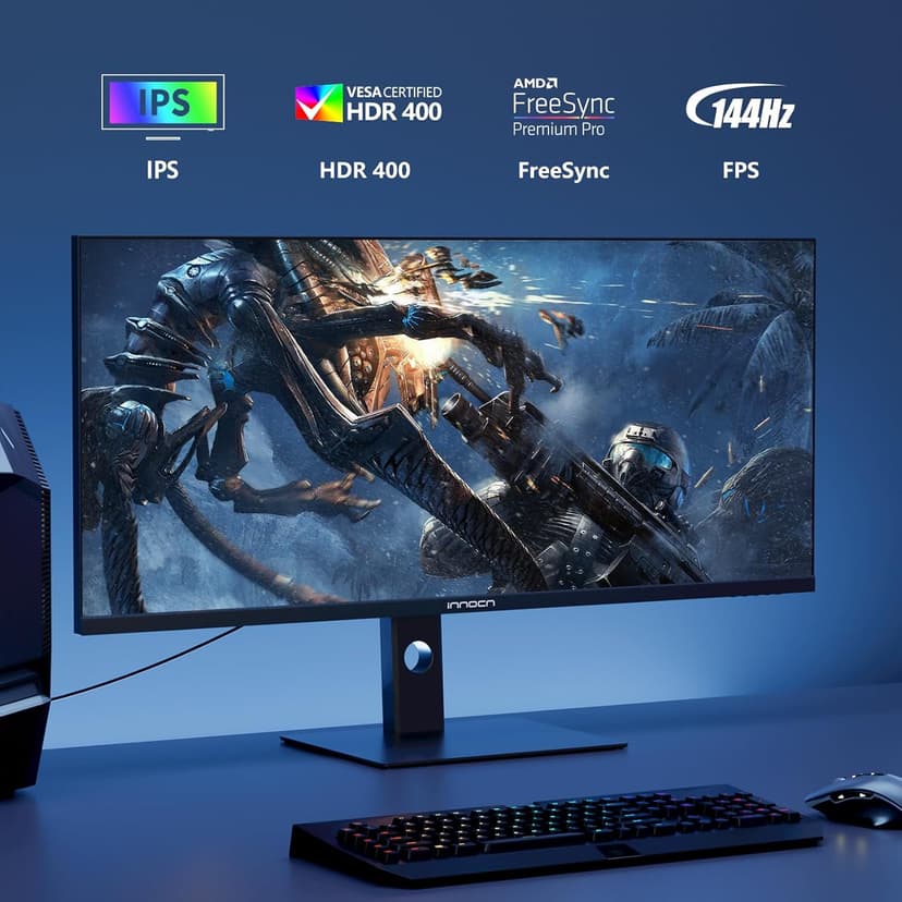 INNOCN 40 Inch Ultrawide Monitor 3440 x 1440p 144Hz PC Desktop Gaming Display, USB Type C 90W, HDMI, DisplayPort, HDR400, Built-in Speaker, Tilt/Height Adjustable - Black
