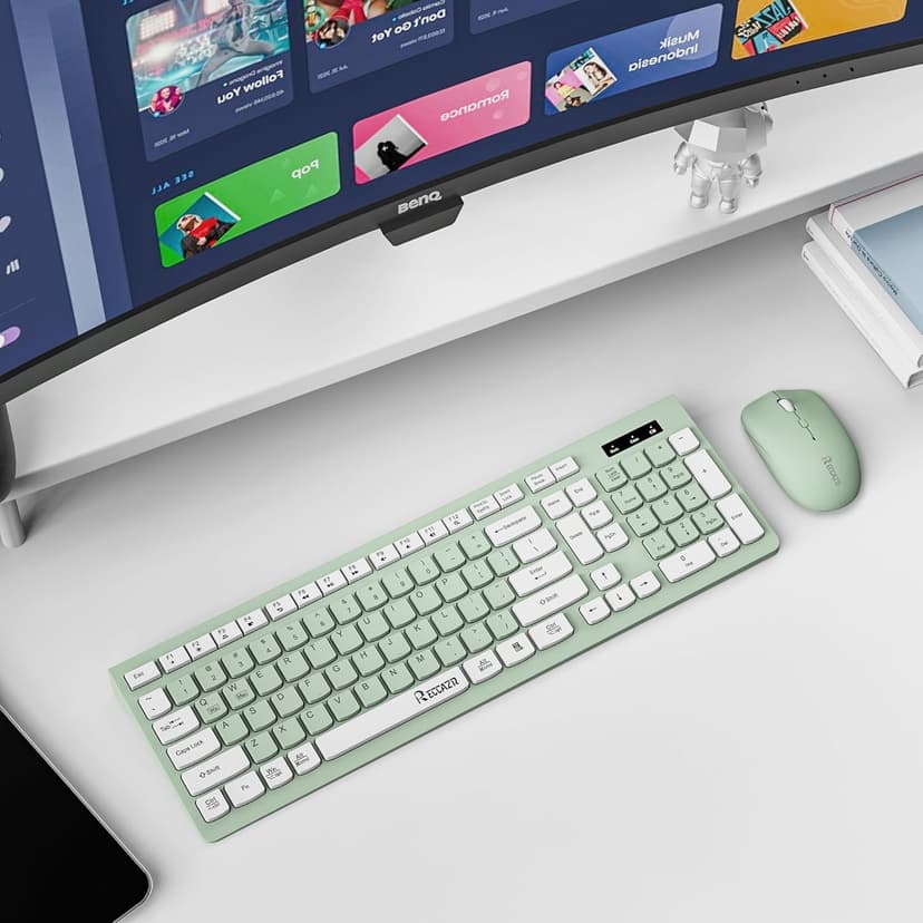 Wireless Keyboard and Mouse Combo, Full-Sized Wireless Keyboard and Adjustable DPI Mouse, 2.4GHz USB Receiver, Wireless Keyboard and Mouse for PC, Windows, MAC, Desktop, Laptop (Avocado Green)