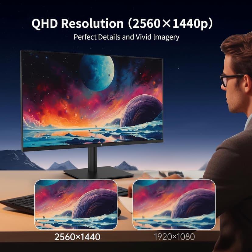27 Inch QHD(2560 * 1440) 100Hz Computer Monitor - IPS Panel, Anti-Blue Light Screen, 100% High Color Gamut, 123% sRGB, Support FreeSync and GSync, PC Monitor for Casual Gaming and Working