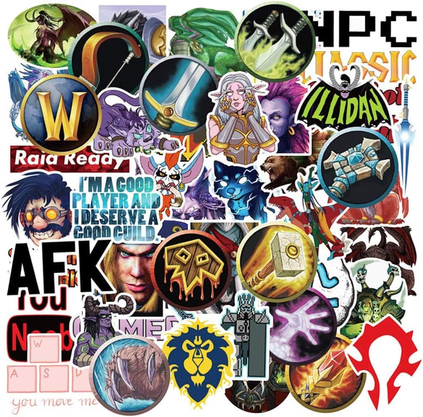 World of Warcraft Stickers for Water Bottles 50 Pcs Cute,Waterproof,Aesthetic,Trendy Stickers for Teens,Girls Perfect for Waterbottle,Laptop,Phone,Travel Extra Durable Vinyl