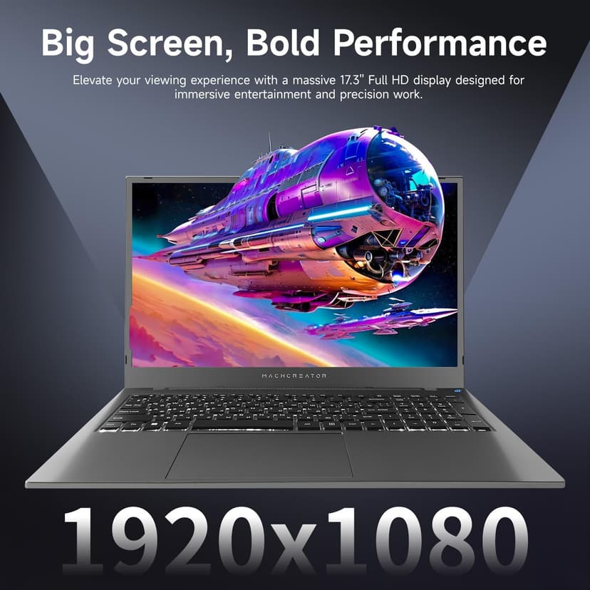 Machcreator Business Laptop, 17.3" FHD 120Hz, Intel Processor, 16GB DDR5 RAM, 1TB SSD, Backlit Keyboard, Large Touchpad, MicroSD Card Reader, Camera Shutter Switch, Wi-Fi, Win 11 Home, Grey