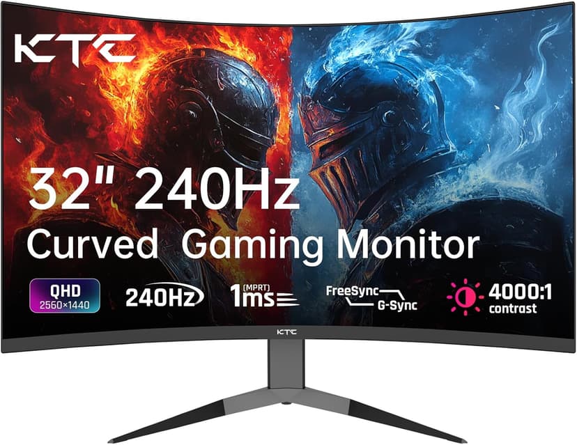 32 Inch 240Hz Curved Gaming Monitor, 2K 1440P Computer PC Monitor with 1000R 1ms Frameless, Adaptive Sync,122% sRGB, HDMI, DisplayPort, Tilt Adjustable, H32S25E