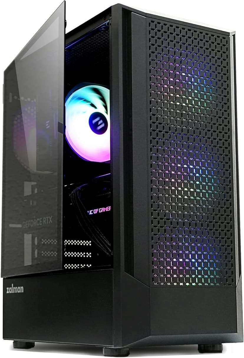 Zalman FIT Mid Tower ATX PC Case - 4 x Pre-Installed ARGB Fans, Swing Door Tempered Glass, USB 3.0, Support up to 6 x 120mm Fans, 325mm GPU, 360mm Radiator, Black