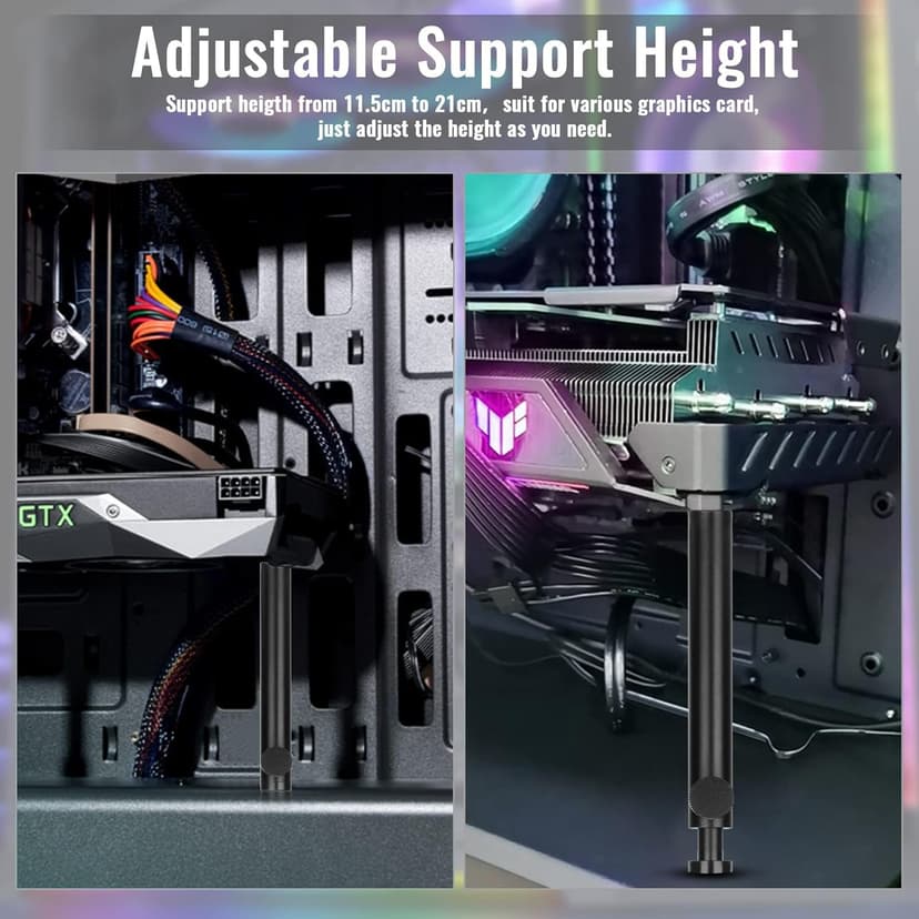 Tall GPU Support Bracket - Heavy Duty Adjustable GPU Anti Sag Holder & Support Stand for Graphics Card, 4.53"-8.27" Height Durable Black Metal PC Build Stabilizer, Large/Long GPU Sag Prevention