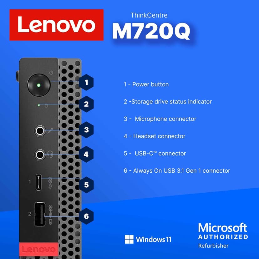 Lenovo M720Q ThinkCentre Mini PC | Windows 11 Pro | Intel i5-8400T | 8GB RAM + 250GB NVME | 5G WiFi + BT | Home or Office Micro Desktop Computer (Renewed)