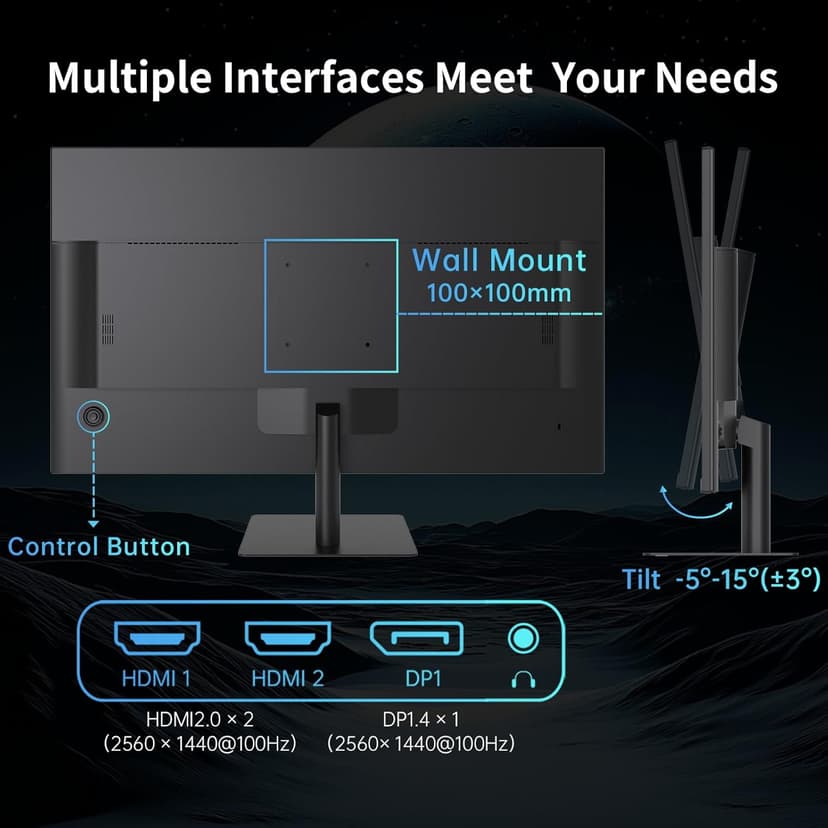 32 Inch 2K Computer Monitor, IPS 1440p Monitor with Ultra-Thin Bezels, HDR10, Freesync/G-sync, HDMI/DP Ports, Tilt Adjustable, Eyecare, Ideal for Business, Office, and Casual Gaming