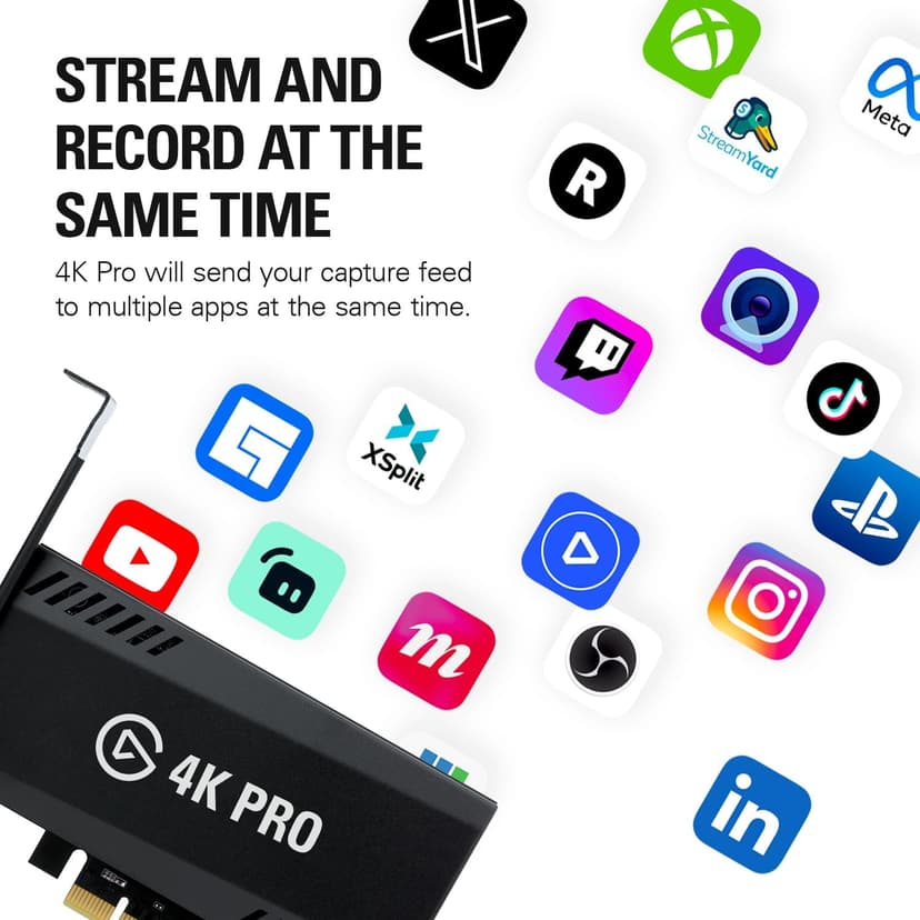 Elgato 4K Pro, Internal Capture Card: 8K60 Passthrough/4K60 HDR10 with Ultra-Low Latency on PS5 Pro, Xbox Series S, Nintendo Switch 2, for Streaming & Recording, Works with PC and Dual PC Setups